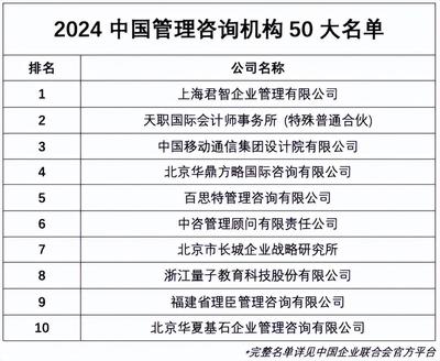 2024中国管理咨询机构50大排行发布 君智战略咨询荣登榜首，开启行业新纪元